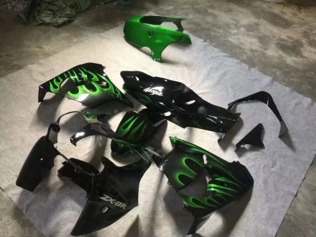 2000-2001 Noir Brillant Vert Flamme Kawasaki ZX9R Carénage Moto