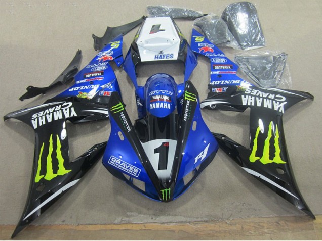 2002-2003 Bleu Noir Graves 1 Yamaha YZF R1 Carénage Moto