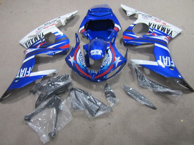 2003-2005 Bleu Blanc Motul Fiat Yamaha YZF R6 Carénages Moto