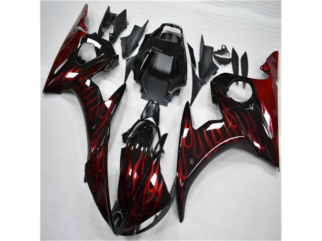 2003-2005 Noir Rouge Flamme Yamaha YZF R6 Carénage Moto