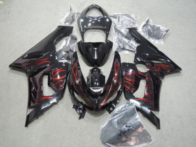 2005-2006 Noir Rouge Flamme Kawasaki ZX6R Carénages Moto