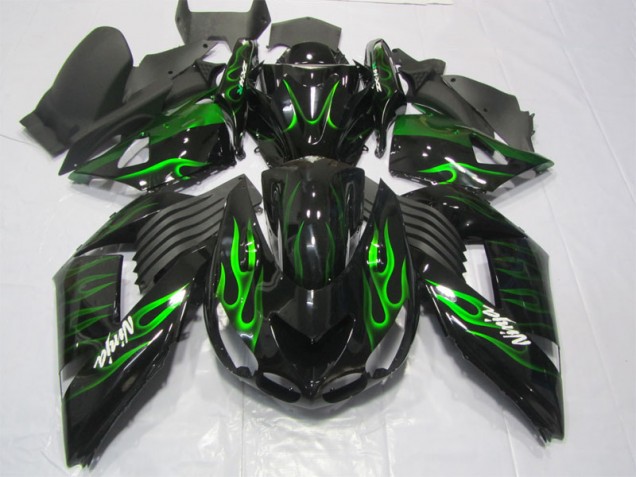 2006-2011 Noir Vert Flamme Ninja Kawasaki ZX14R ZZR1400 Carénage Moto