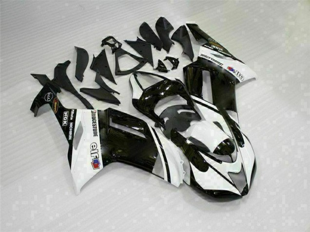 2007-2008 Noir Blanc Kawasaki ZX6R Carénages Moto