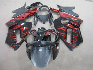 2007-2008 Noir Rouge Flamme Kawasaki ZX6R Carénages Moto