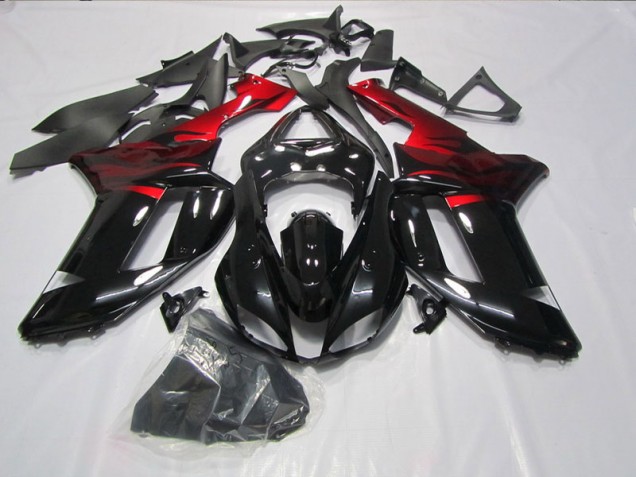 2007-2008 Noir Rouge Kawasaki ZX6R Carénage Moto