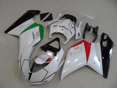 2007-2014 Blanc Nacré avec Italy Flag Ducati 848 1098 1198 Carénage Moto